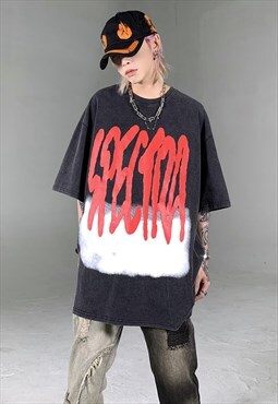 Black Washed Graphic Oversized Cotton T shirt tee