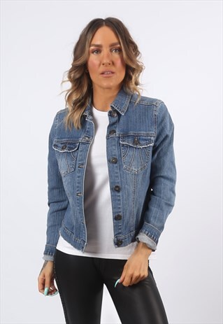DENIM JACKET VINTAGE LIGHTWEIGHT FITTED UK 12 (EHBE)