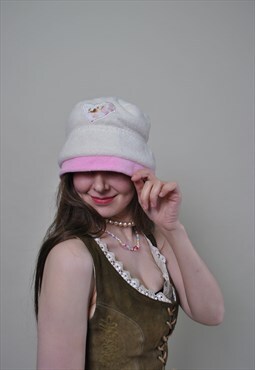 Barbie cute fleece bucket hat, 90s adorable winter hat