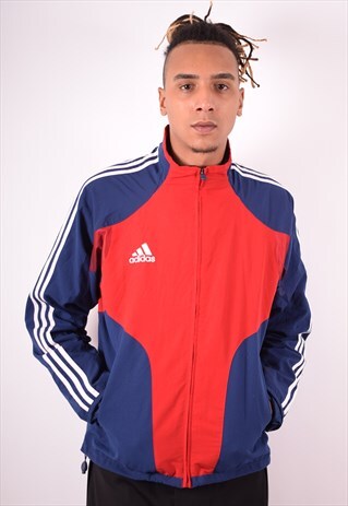 ADIDAS MENS VINTAGE TRACKSUIT TOP JACKET MEDIUM RED 90S