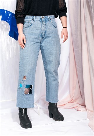 VINTAGE JEANS 90S REWORKED CROPPED GRUNGE DENIM TROUSERS