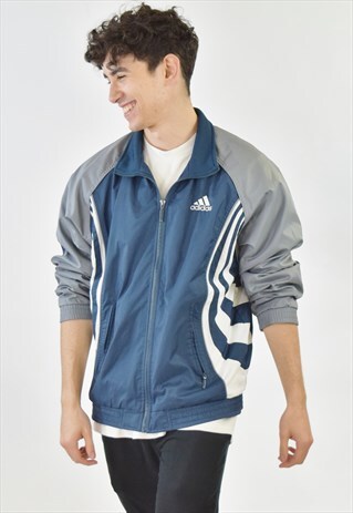 VINTAGE 90S BLUE GREY ADIDAS TRACKSUIT TOP JACKET