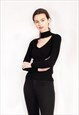 SOFT KNIT JUMPER TOP WITH CUT OUTS DESIGN IN BLACK