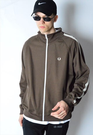 VINTAGE 90S BROWN MINIMALIST FRED PERRY TRACK JACKET