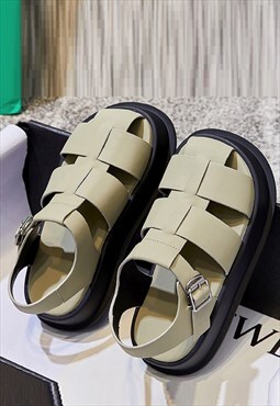 Chunky sole gladiator sandals real leather platform slides