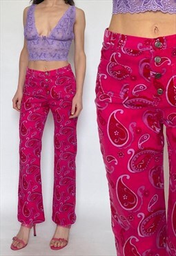 Y2K Pink and Purple Velvet Paisley Statement Pants