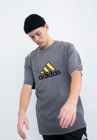 VINTAGE ADIDAS T-SHIRT GRAY EMBROIDERY LOGO BIG LOGO UNISEX