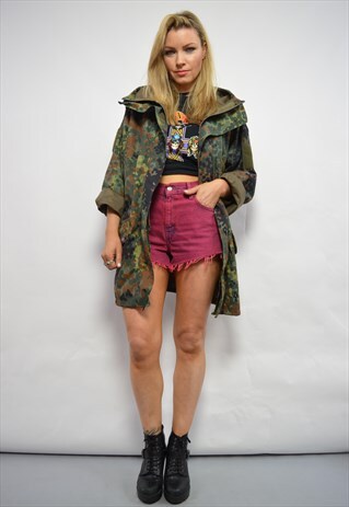 90S OVERSIZED ARMY GREEN CAMO MILITARY HOODED PARKA COAT