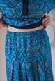 BLUE AND GREEN GEOMETRICAL PRINT TWO PIECIES SUIT SET