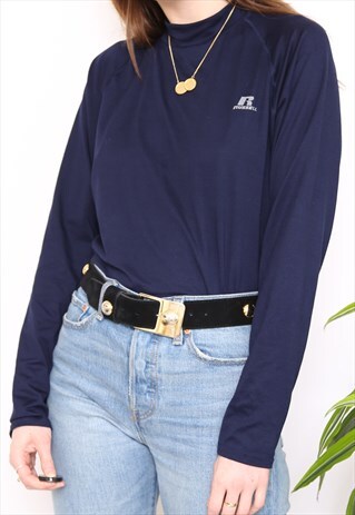 VINTAGE 90S NAVY SPORTS POLO HIGH TURTLE NECK TOP