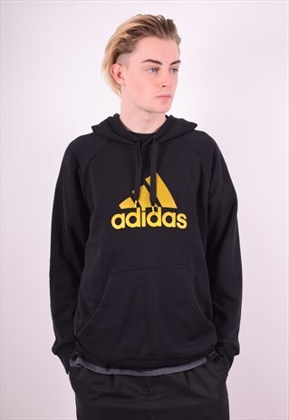 ADIDAS MENS VINTAGE HOODIE JUMPER LARGE BLACK 90'S