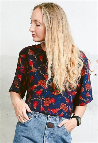 REWORKED VINTAGE 90S ROYAL PRINT CROP SHIRT