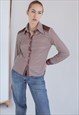 VINTAGE 70S BOHO FITTED STRETCHY WOMEN SHIRT IN BROWN S