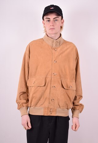 MENS VINTAGE SUDEDE BOMBER JACKET LARGE BROWN 90S