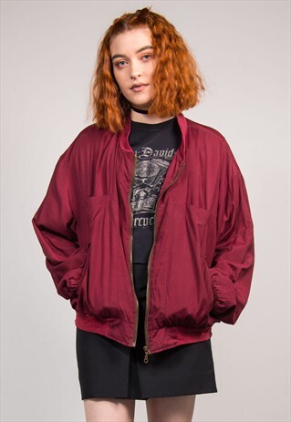 90'S VINTAGE BURGUNDY BOMBER STYLE JACKET