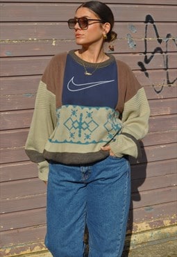 90's vintage Nike reworked abstract pattern knit sweatshirt