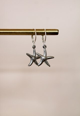 STAR FISH CHARM HOOPS - SILVER