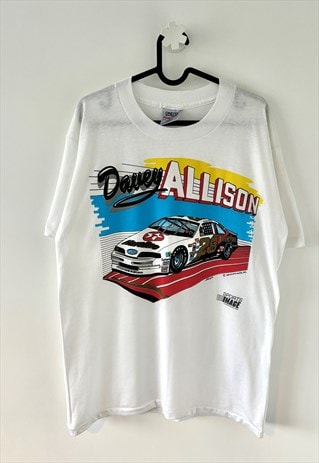 Vintage Davey Allison 1989 white nascar T-shirt large  