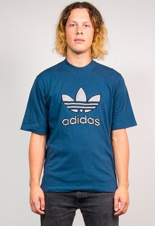 90'S VINTAGE ADIDAS BLUE SILVER TREFOIL LOGO T-SHIRT