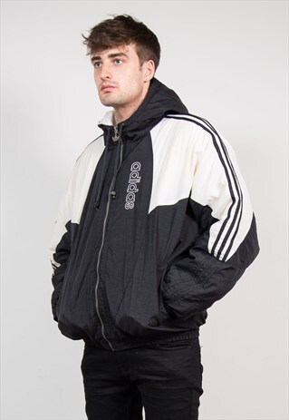 VINTAGE ADIDAS BLACK HOODED PADDED COAT JACKET