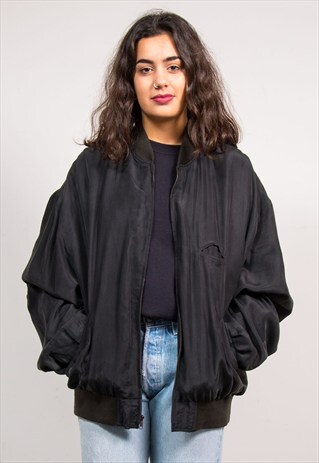 90'S VINTAGE BLACK SILK BOMBER JACKET