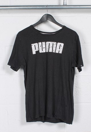 Vintage Puma T-Shirt in Dark Grey Crewneck Logo Tee Medium