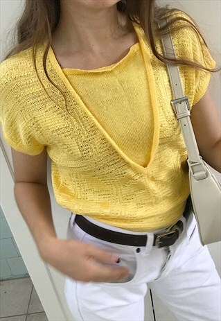 VINTAGE 70S PARISIENNE KNITTED COUNTRYSIDE CHIC BLOUSE TOP