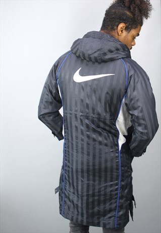 VINTAGE NIKE BLUE STRIPE PUFFER PADDED LONG COAT