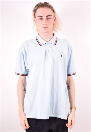 FRED PERRY MENS VINTAGE POLO SHIRT XL BLUE 90S