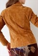 VINTAGE SUEDE LEATHER JACKET COLLARED BUTTON DOWN TAN BROWN 