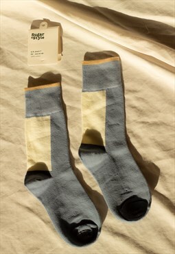 Blue Long Length Colour Block Socks