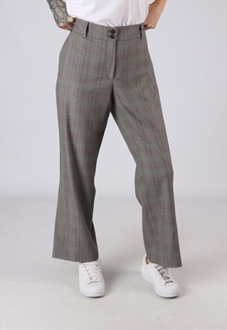 HIGH WAISTED TROUSERS TARTAN CHECKED WIDE LEG XL (DJ4T)