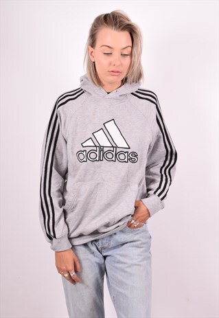 ADIDAS WOMENS VINTAGE HOODIE JUMPER LARGE GREY 90'S