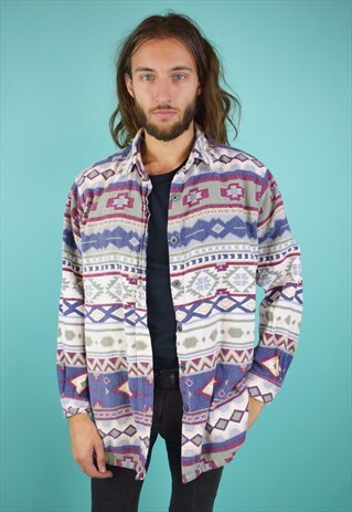 VINTAGE 90'S AZTEC PRINT FLANNEL SHIRT