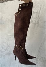 Vintage 00's Y2K Autumn Brown Suede Over The Knee Boots