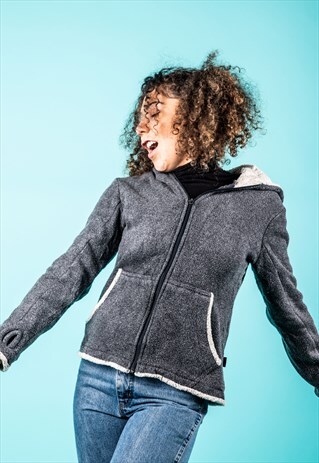 VINTAGE FLEECE IN GREY WITH A HOOD AND A ZIP