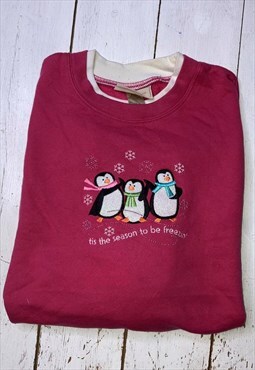 vintage christmas 90s sweater jumper embroidered penguins