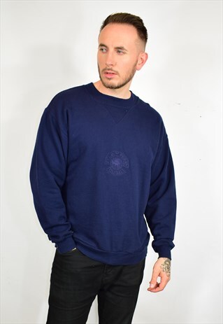 VINTAGE FRED PERRY NAVY BLUE EMBROIDERED SWEATER SWEATSHIRT