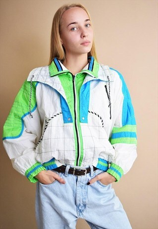 80'S RETRO COLOUR BLOCK ATHLEISURE SHELL BOMBER JACKET