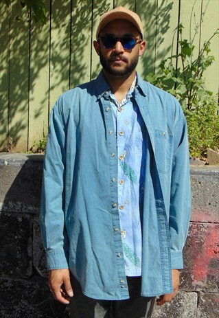 90S MINIMALIST SKATER CLASSIC SUN FADED TEAL OXFORD SHIRT