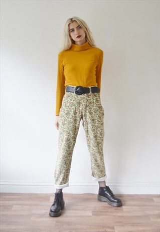 VINTAGE HIGH WAISTED FLORAL CORD TROUSERS CORDUROY
