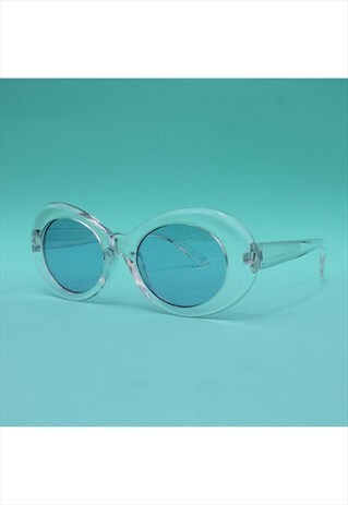 CLEAR FRAME BLUE GLITTER GLASSES