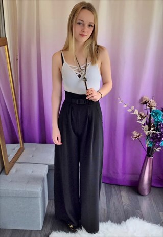 BLACK WIDE LEG HIGH WAISTED TROUSERS