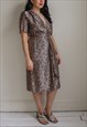 VINTAGE 80S MIDI WRAP DRESS IN GOLD TIGER PRINT