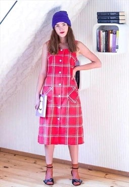 Bright red checked sleeveless cotton dress