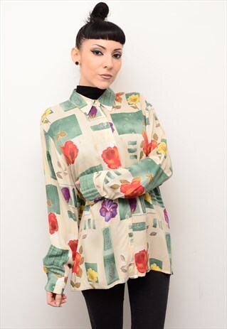 VINTAGE 90'S INDIE NATURE FLORAL PATTERNED OVERSIZED SHIRT