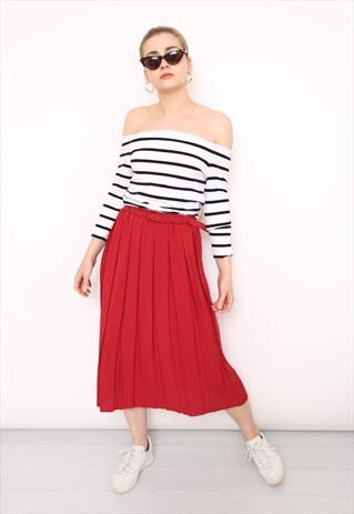 VINTAGE 90S RED PLEATED MIDI SKIRT