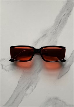 BOO DESIGNED Square Black Sunglasses with Orange Tint Lenses