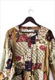 PATTERNED EARTH COLOR PRINTED PATCHWORK CARDIGAN TOP M