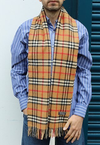 VINTAGE SCARF CASHMERE 90S NOVA CHECKED-BROWN